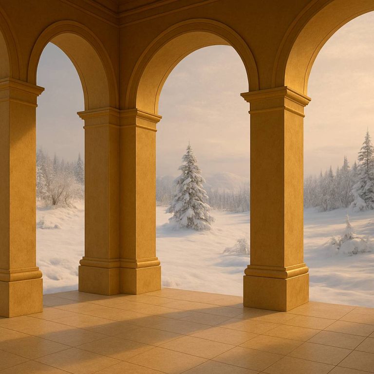 Stratégie d’entreprise arche dorée sur nature enneigée