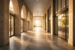 Contemporary institutional architecture in France, illustrating the choice of location as a strategic foundation for establishing a school in France.