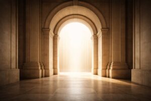 Forme architecturale minimale représentant la cohérence institutionnelle avant l’entrée avec Diplomatie éducative