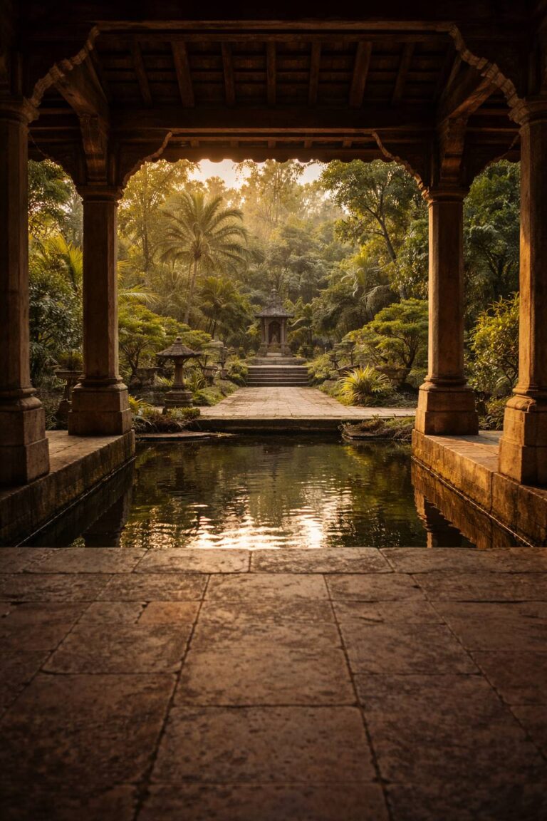 Arche de pierre ouvrant sur un paysage paisible avec un arbre, symbolisant l’équilibre, la transmission du savoir et la stabilité à long terme